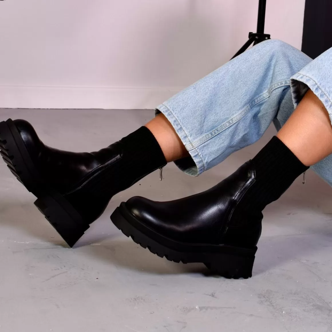 Exe Shoes Botas>Bota Engomada Estilo Meia T3653-M2587 Em Preto