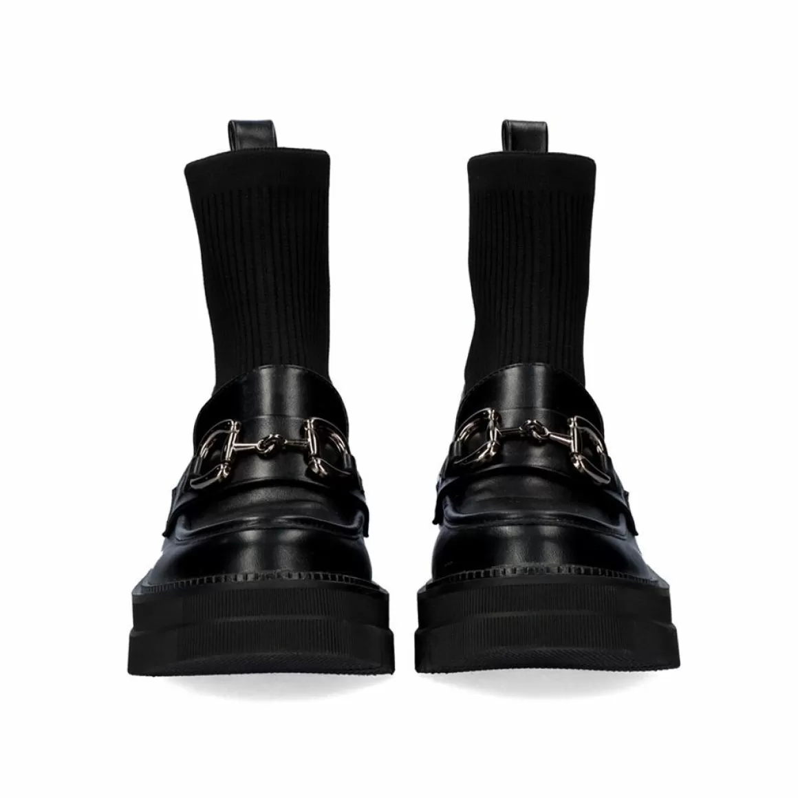 Exe Shoes Flat Shoes>Mocassim Estilo Meia B079-H227 Preto Com Cadeia Larga Em Prata