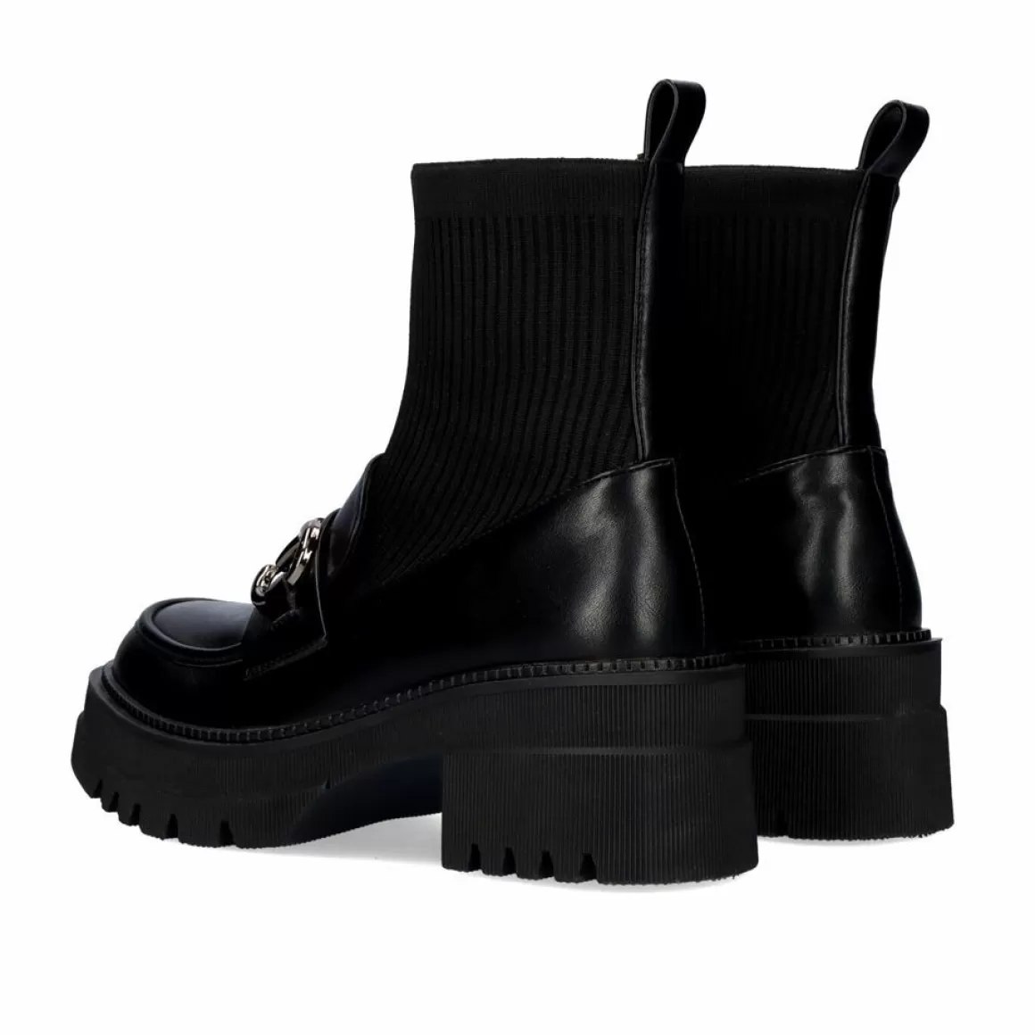 Exe Shoes Flat Shoes>Mocassim Estilo Meia B079-H227 Preto Com Cadeia Larga Em Prata