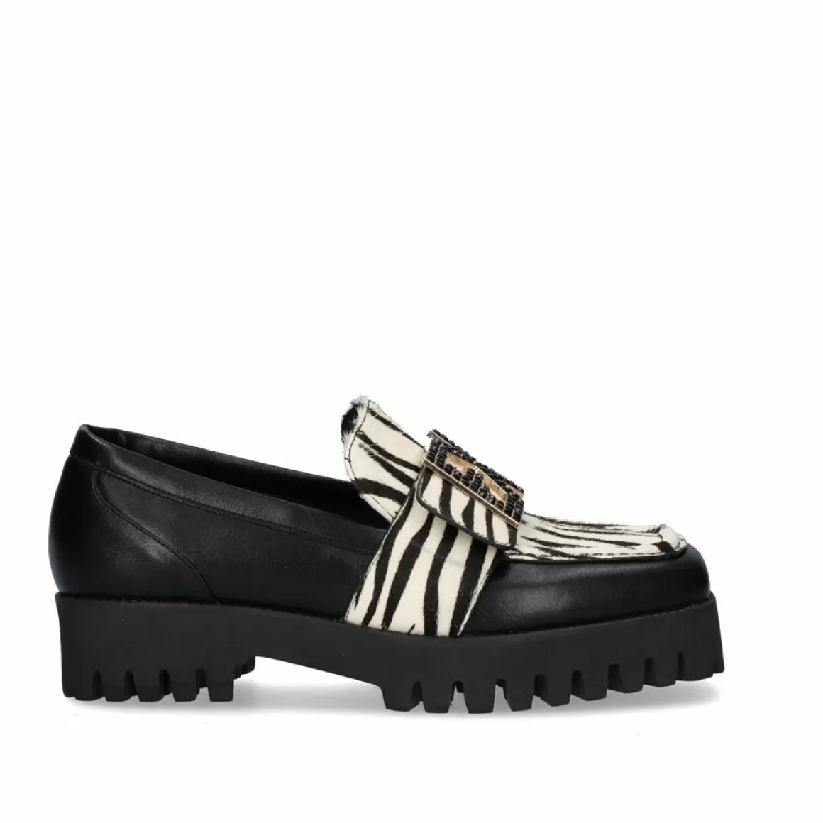 Exe Shoes Flat Shoes>Mocassim Exe P212-W168T Zebra Branco-Preto