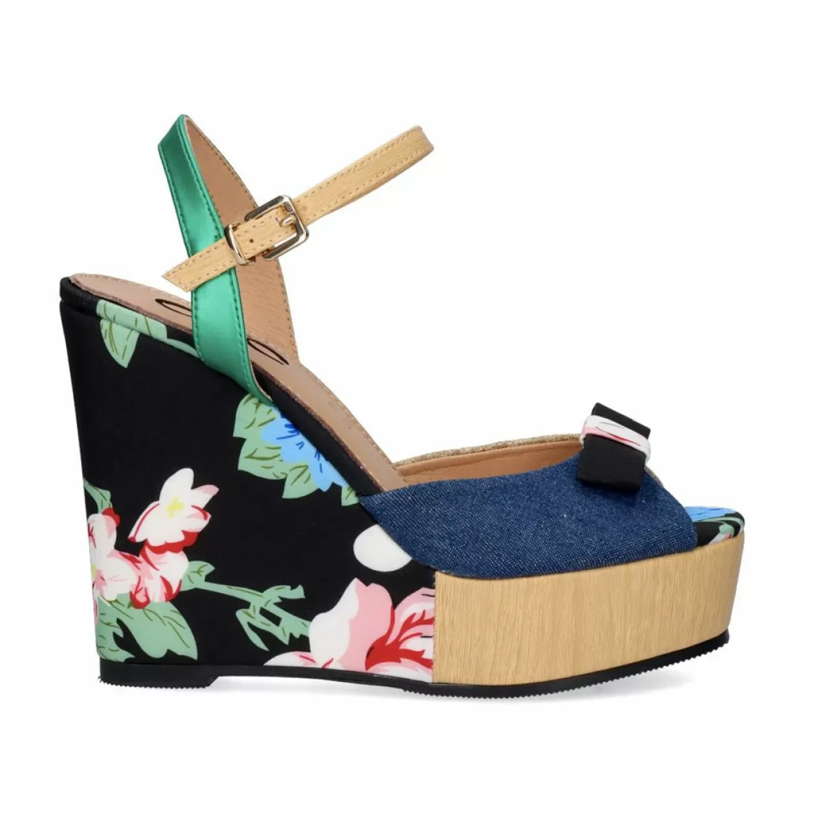 Exe Shoes Cunhas>Naomi-011 Cunha Impressa De Flor Azul