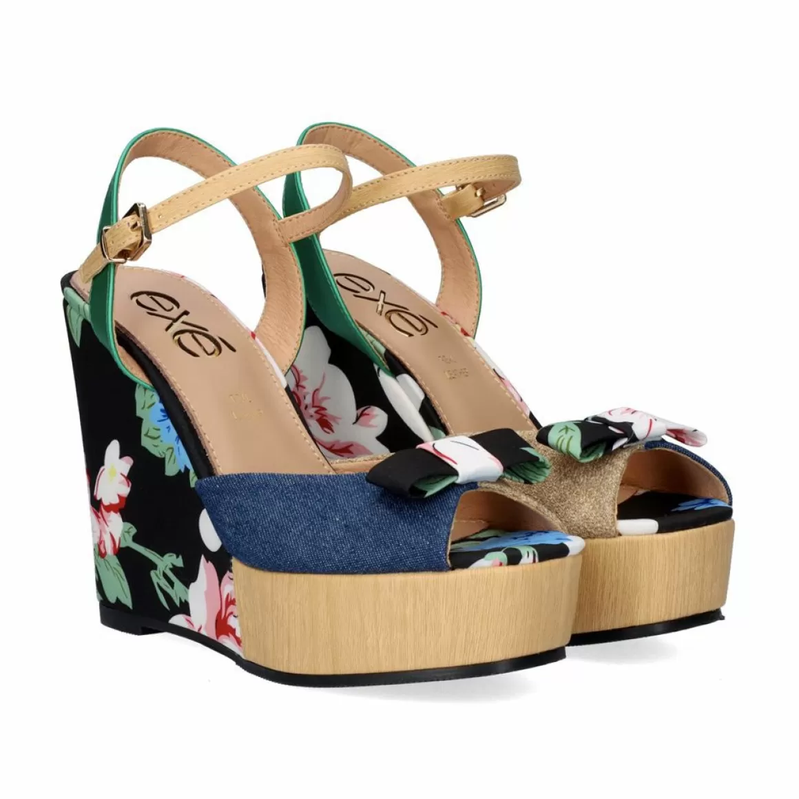 Exe Shoes Cunhas>Naomi-011 Cunha Impressa De Flor Azul