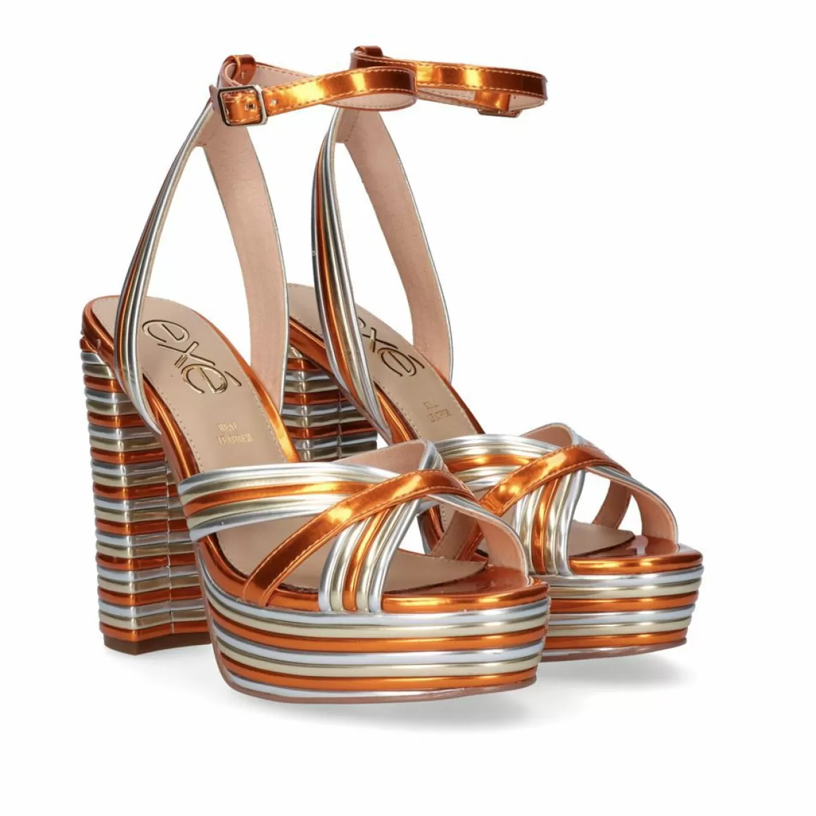 Exe Shoes Sandálias De Salto>Nova Sandalia De Salto Ophelia-832 Laranja Metalica