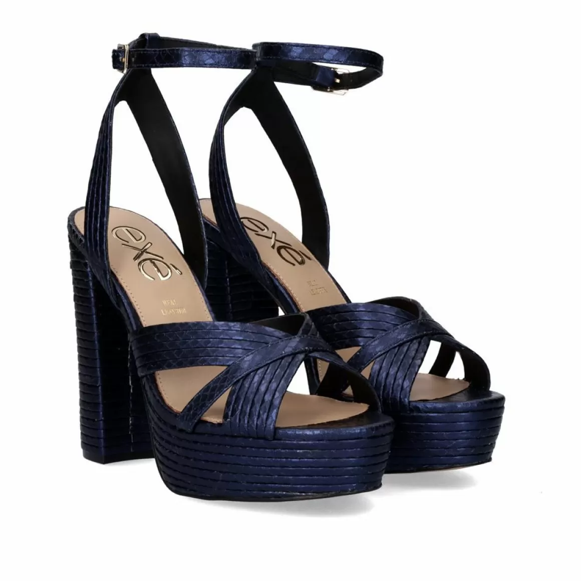 Exe Shoes Sandálias De Salto>Sandalia De Salto Alto Ophelia-832 Snake Blue