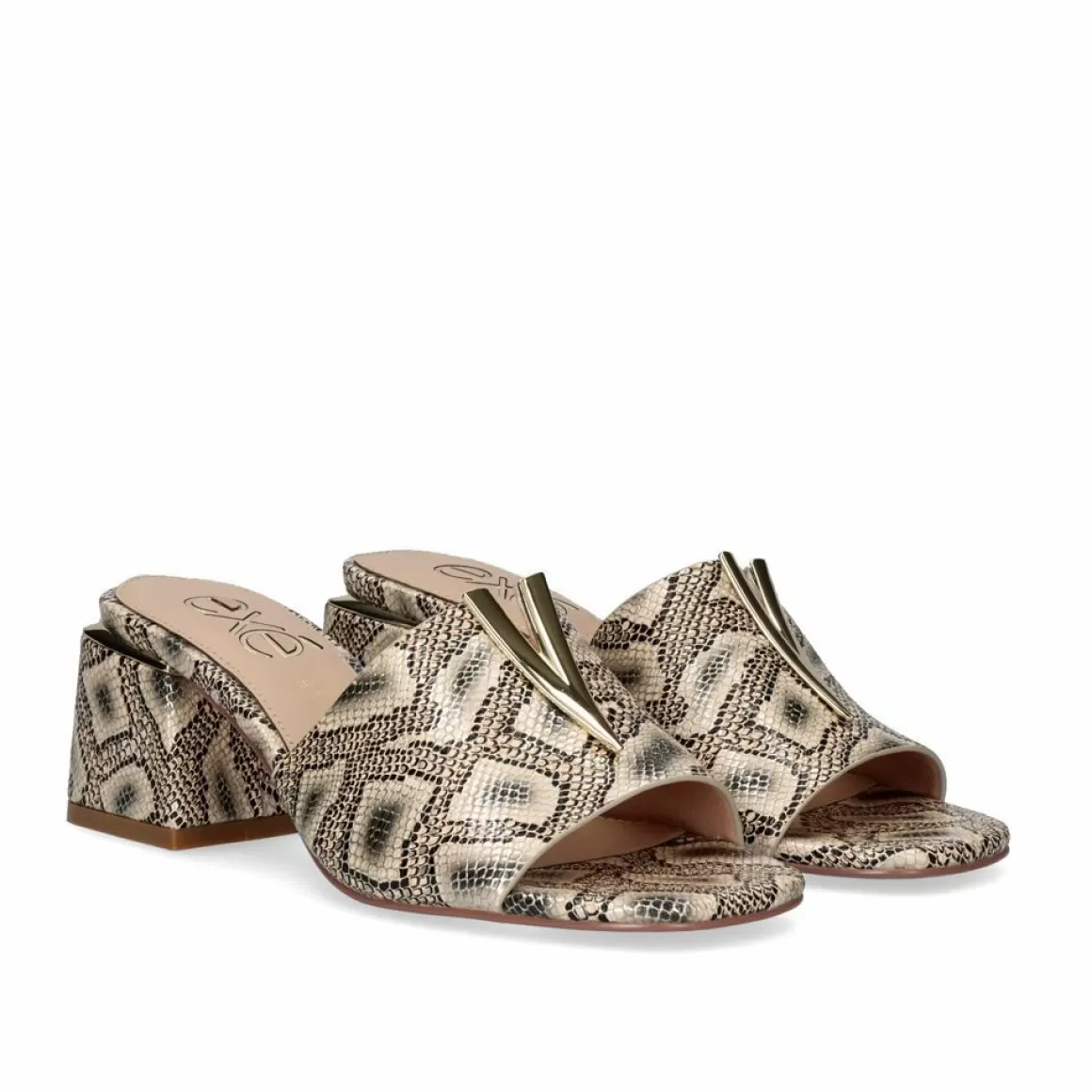 Exe Shoes Sandálias De Salto>Sandalia De Salto Baixo Carmen-107 Snake Beige