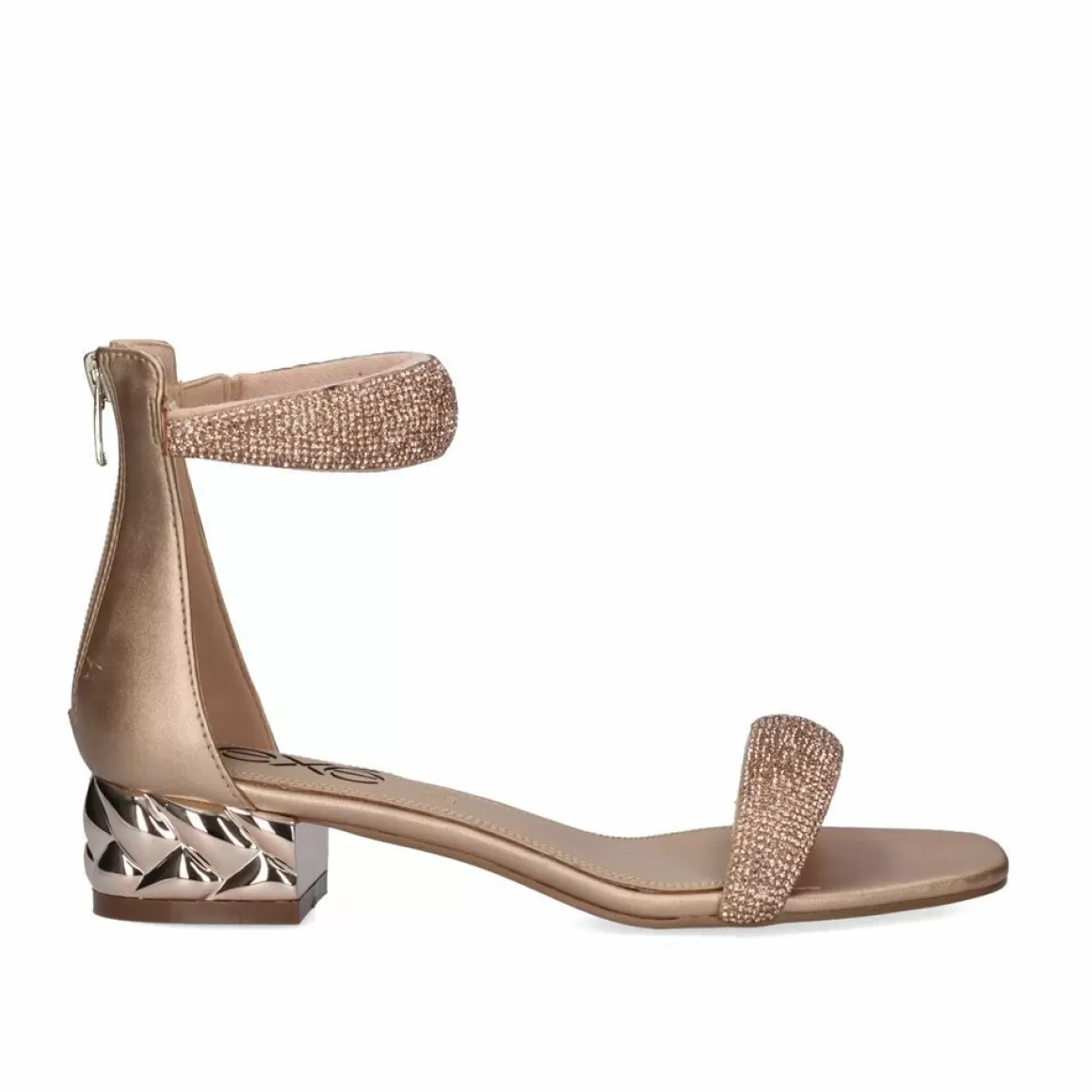 Exe Shoes Sandálias De Salto>Sandalia De Salto Baixo Katy-507 Strass Ouro Rosa