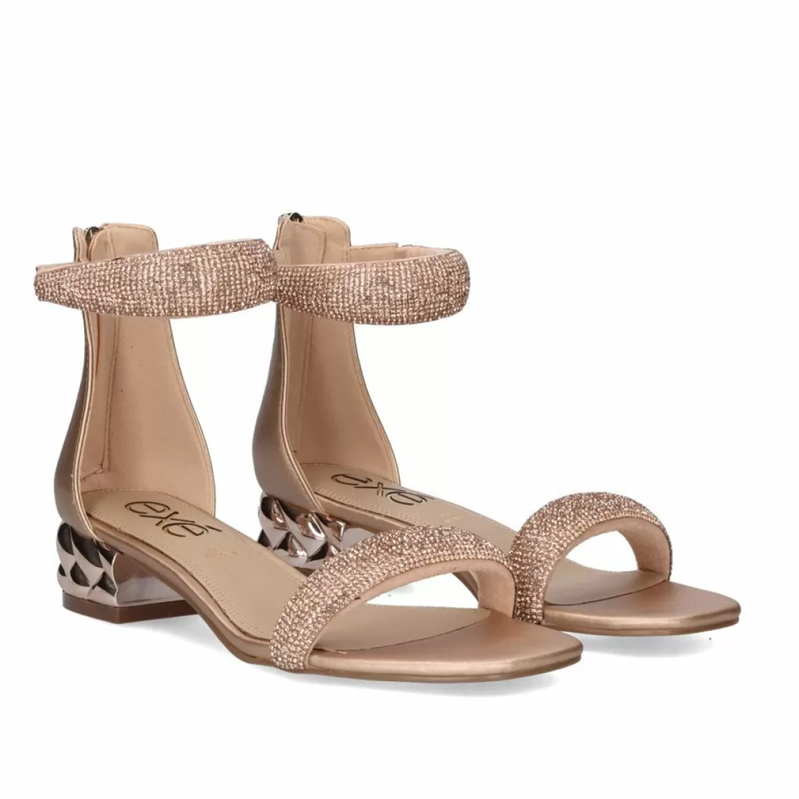 Exe Shoes Sandálias De Salto>Sandalia De Salto Baixo Katy-507 Strass Ouro Rosa