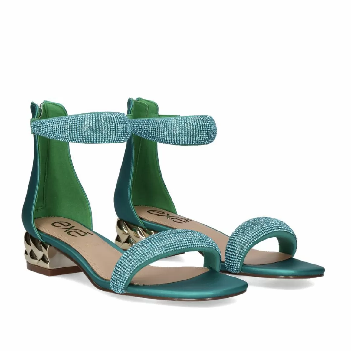 Exe Shoes Sandálias De Salto>Sandalia De Salto Baixo Katy-507 Strass Verde