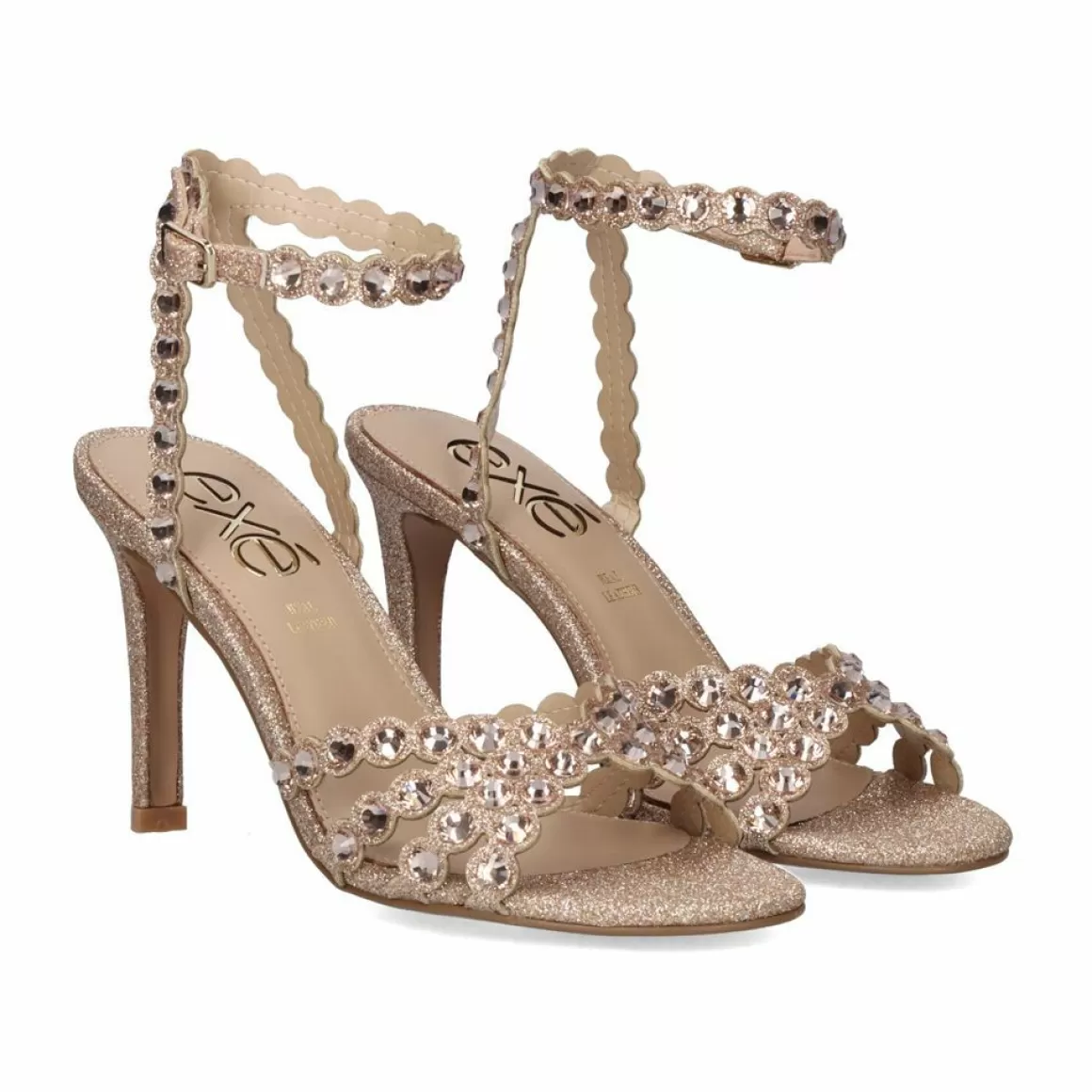Exe Shoes Sandálias De Salto>Sandalia De Salto Rebeca-376 Glitter Rosa Dourado