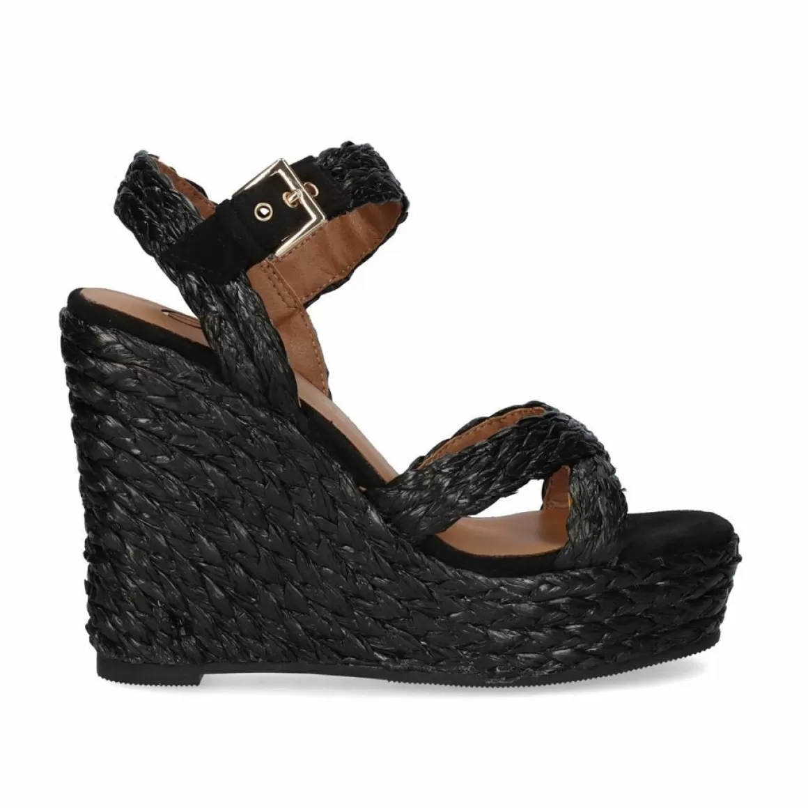Exe Shoes Cunhas>Sandalia Preta Esparto Cunha Naomi-455