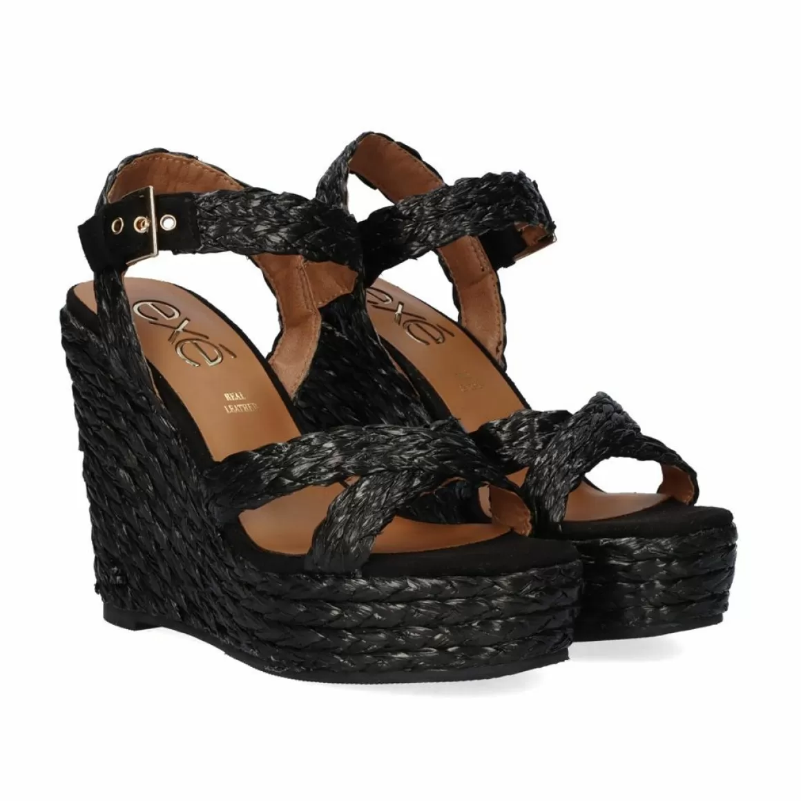 Exe Shoes Cunhas>Sandalia Preta Esparto Cunha Naomi-455