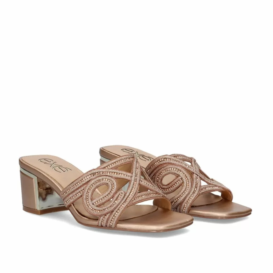 Exe Shoes Sandálias De Salto>Sandalia Salto Baixo Isabel-599 Rosa-Dourado