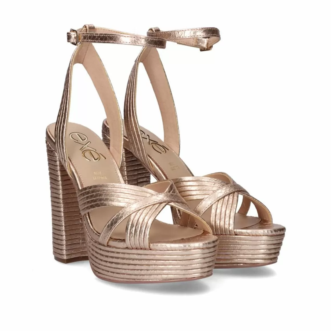 Exe Shoes Sandálias De Salto>Sandalia Salto Ophelia-832 Snake Ouro Rosa