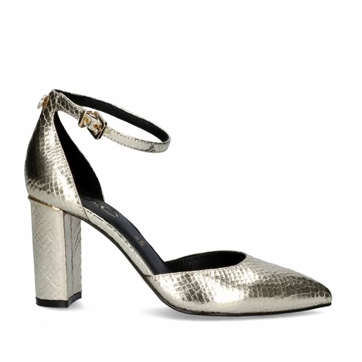 Exe Shoes Calçados De Salao>Sapato De Salto Alto Quadrado Leslie-100 Em Dourado Snake
