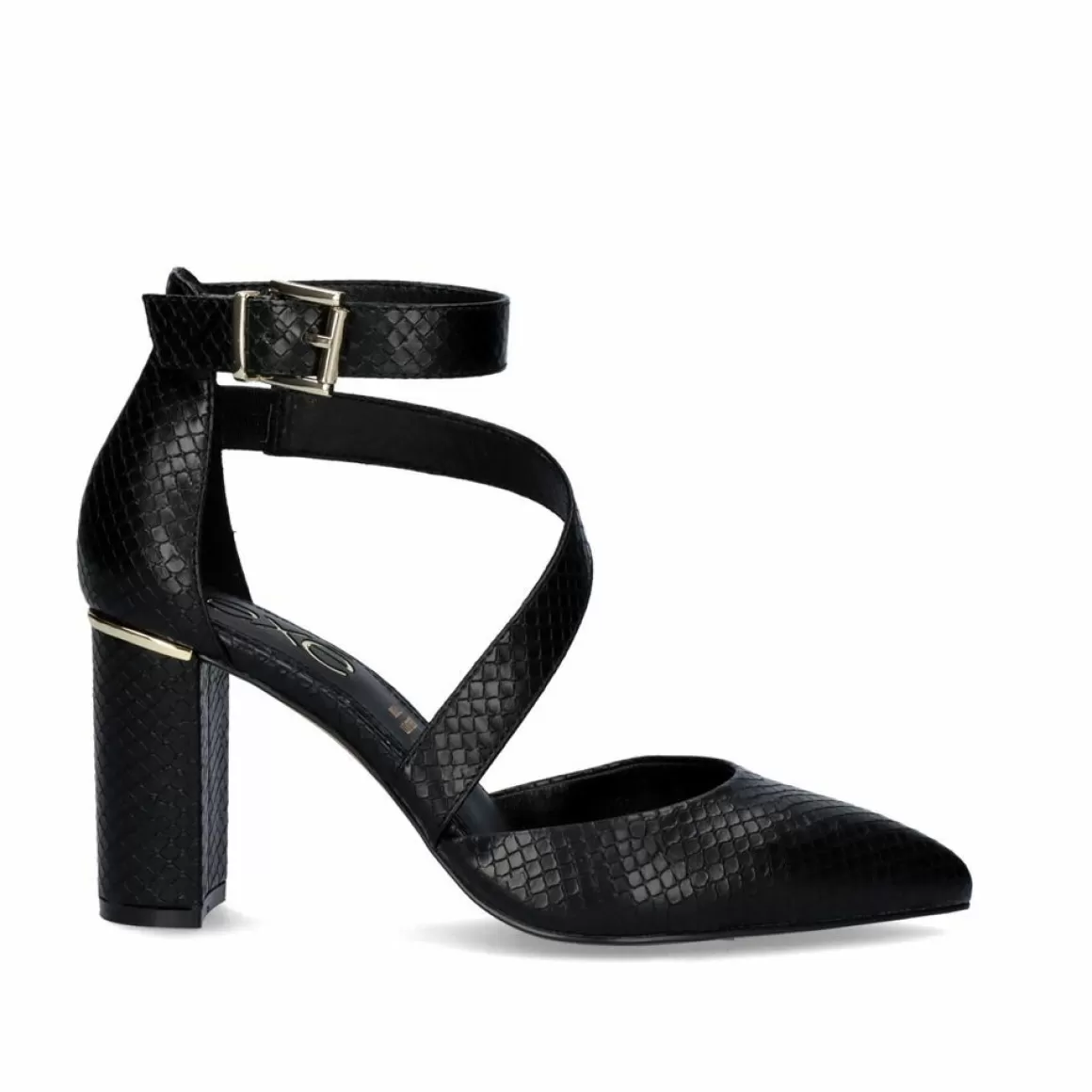 Exe Shoes Calçados De Salao>Sapato De Salto Alto Quadrado Leslie-710 Em Preto Snake
