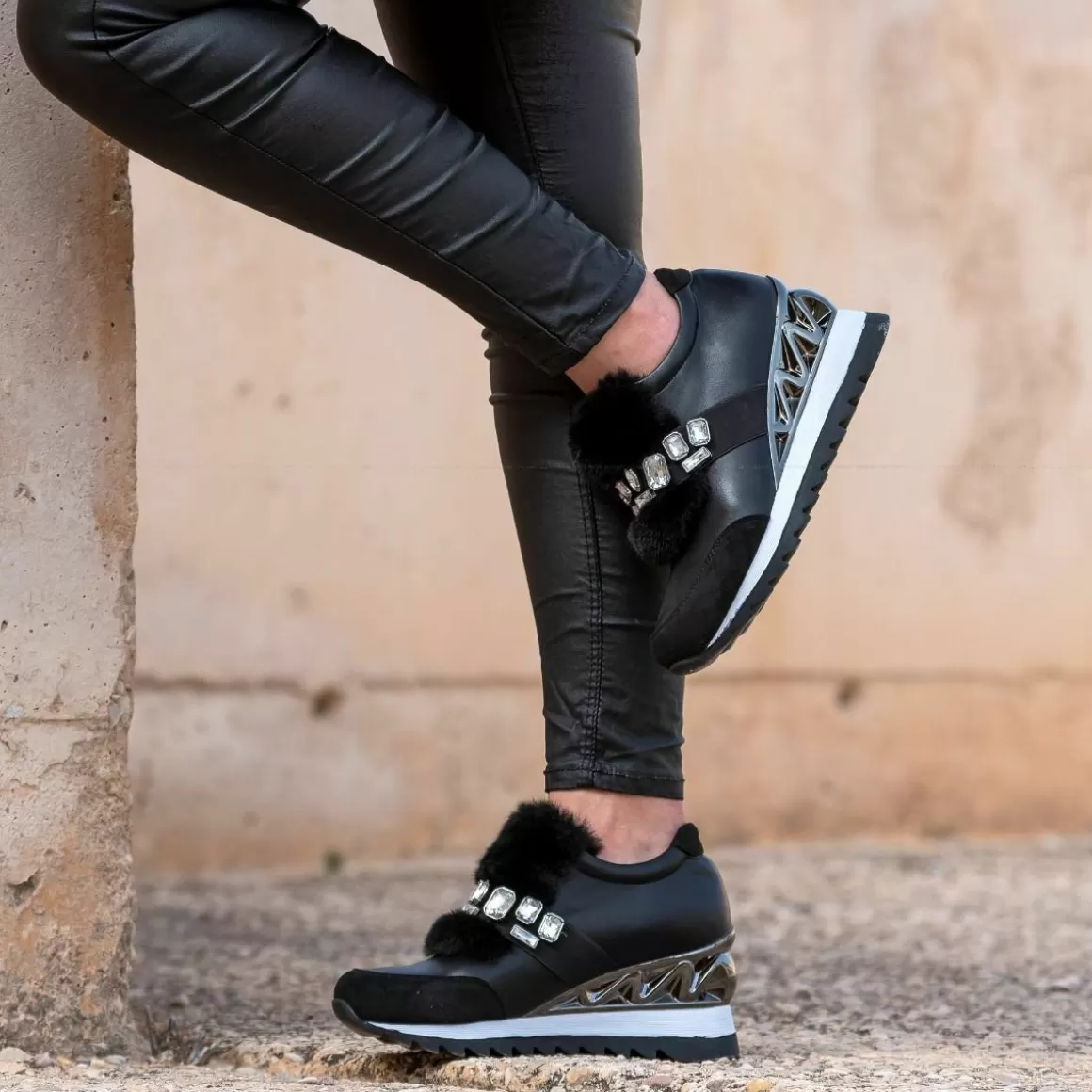 Exe Shoes Sapatilhas E Tenis>Sneaker Cabelo Com Cunha Y2326-H522 Em Preto