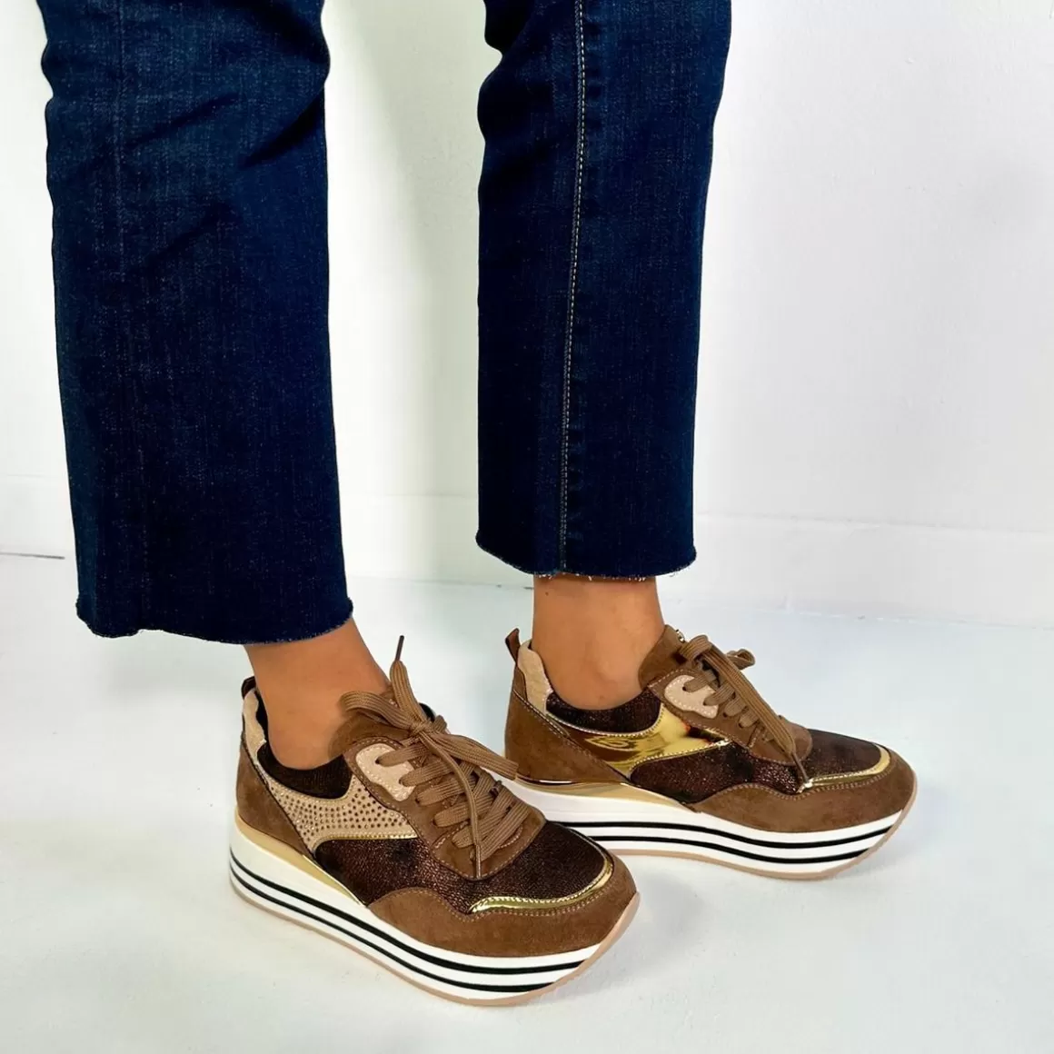 Exe Shoes Sneakers Mujer>Sneaker Plataforma Rg2210B Em Bronze Brilhante